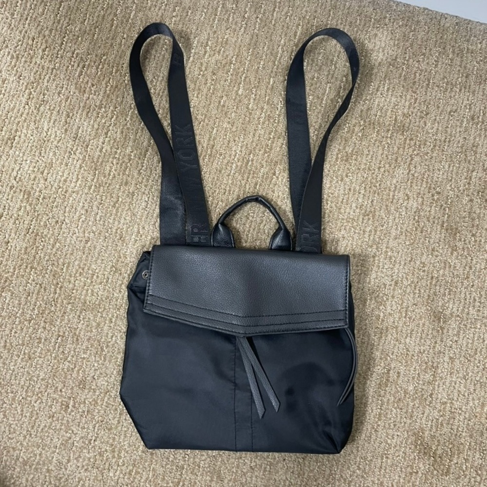 Botkier New York‎ Backpack Women Travel Small Black Nylon Leather Trim Logo